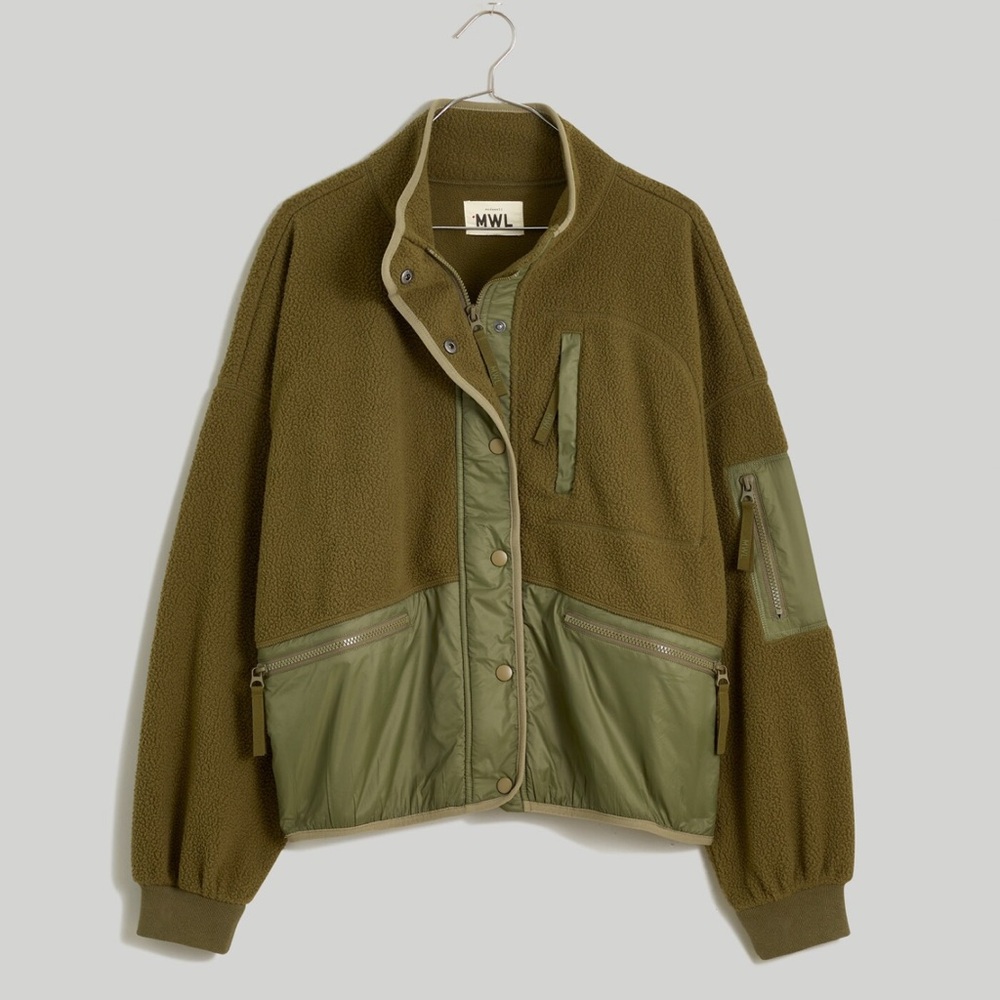 Madewell (Re)sourced Sherpa Snap-Front Jacket in Kale